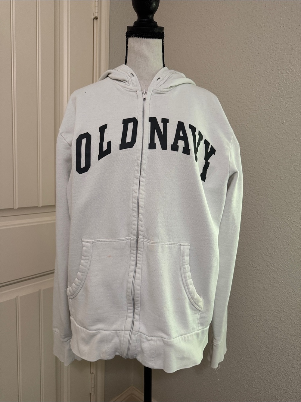 Old Navy White Full-Zip Hoodie with Black Lettering